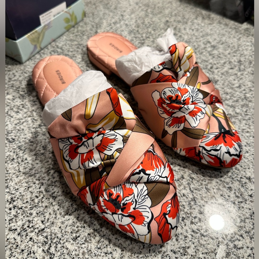 Birdies Peach Floral Songbird Mule Floral Slides Size 9